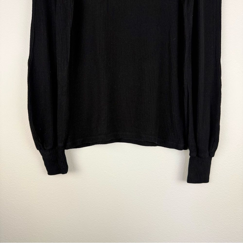 Reformation‎ Black Ribbed Puff Shoulder Long Sleeve Womens Size XS/S - Picture 4 of 11
